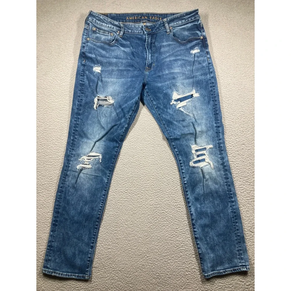 American Eagle‎ Jeans Men's 38x32 (36x31) Blue Distressed American Flex Denim